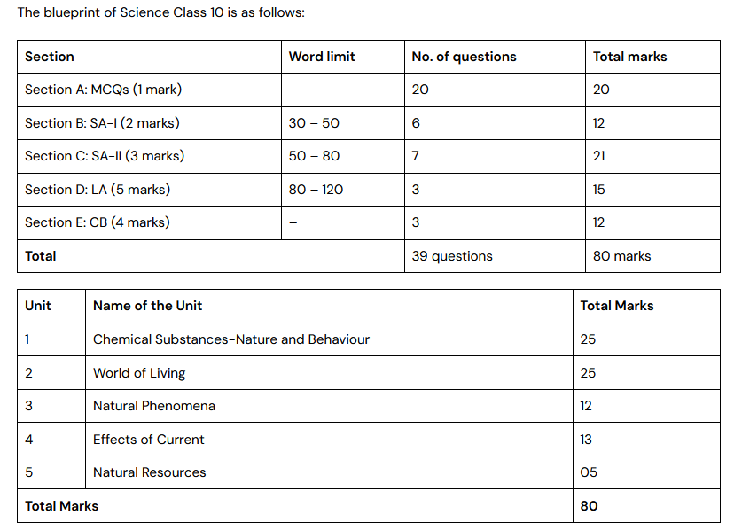 blueprint of science class 10